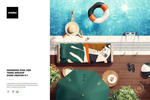 Swimming Pool Side Towel Mockup Scene Creator v.1 - mockup preview 1