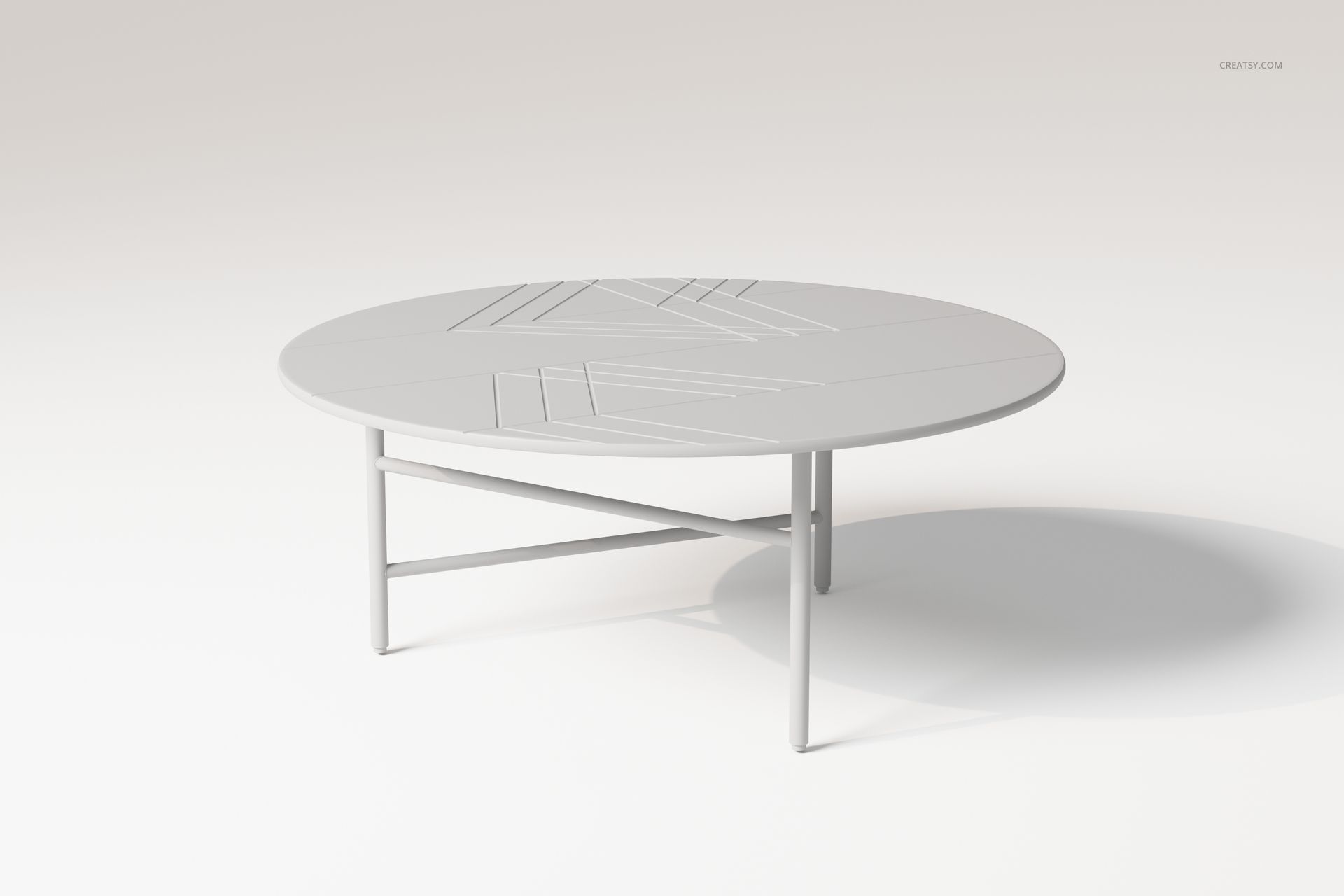 Round coffee table with white marble top featuring gold geometric lines, shown from a front angle on a plain background.