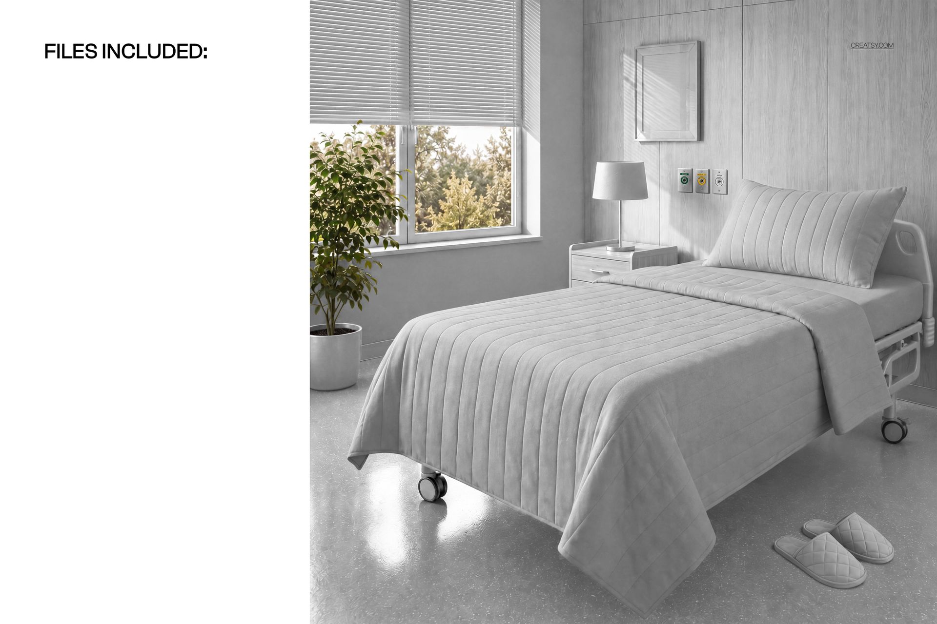Hospital Bedding Set in Patient Room Mockup