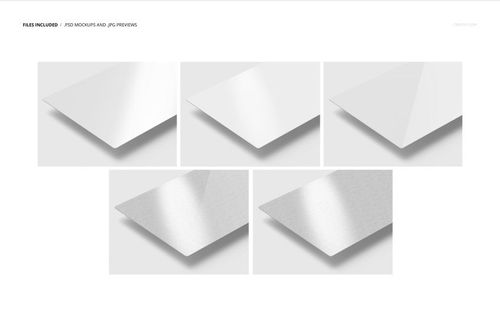 Closeup view of five aluminum print mockups arranged on a white background, showing different angles and lighting.