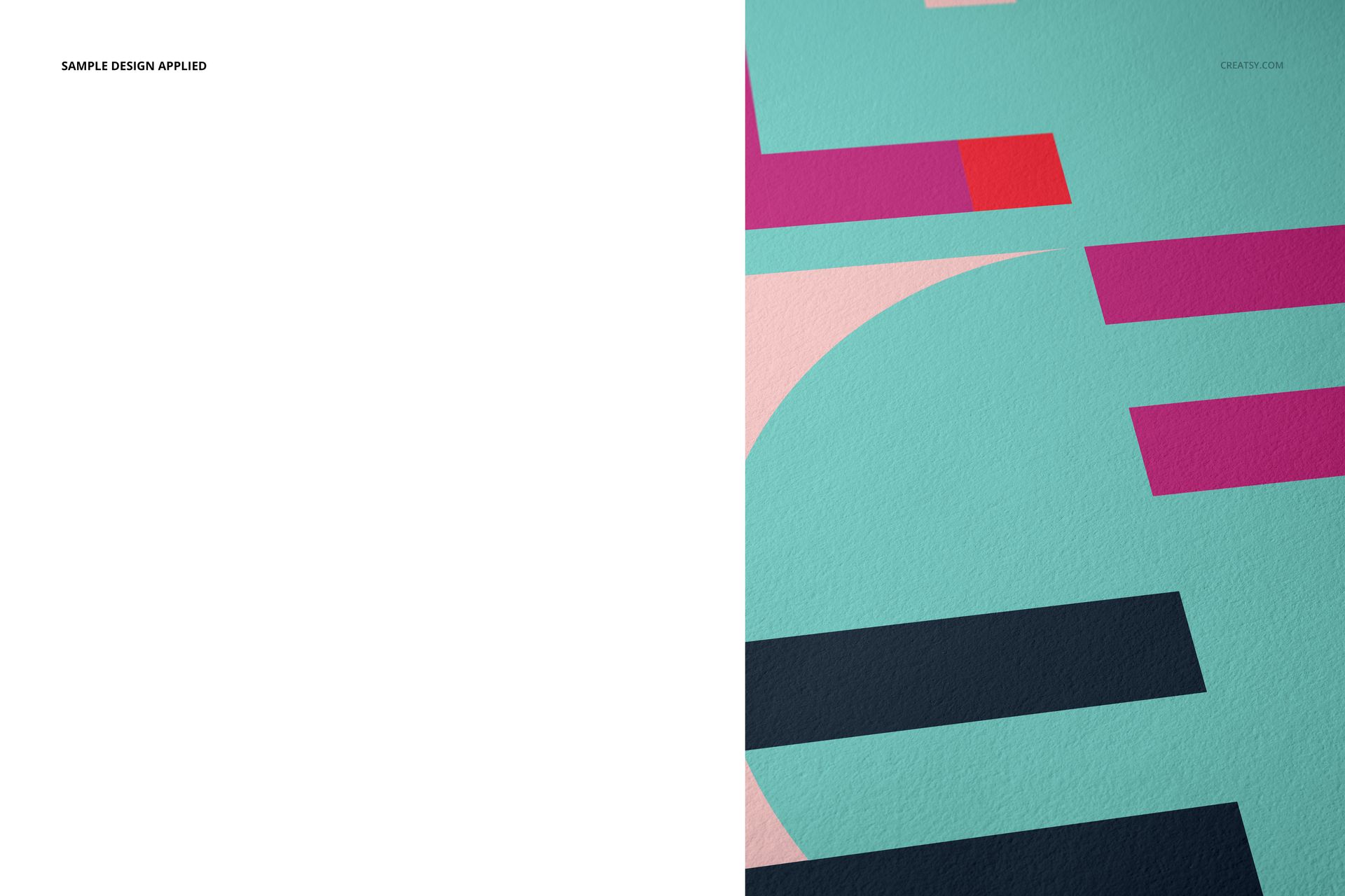 A3 fine art print mockup with textured paper, left side blank and right side featuring colorful geometric shapes.