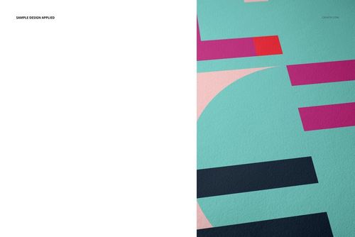 A3 fine art print mockup with textured paper, left side blank and right side featuring colorful geometric shapes.