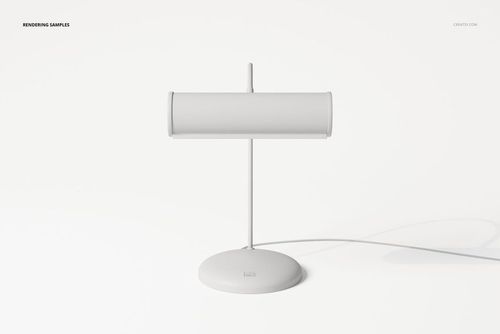 Curved Art Nouveau lamp with a cylindrical shade on a slim vertical stand, shown in a front view against a white background.