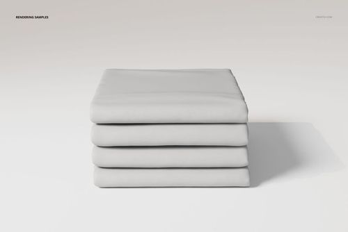 Front view of a stack of folded cotton flat sheets in solid light gray color on a plain white background.