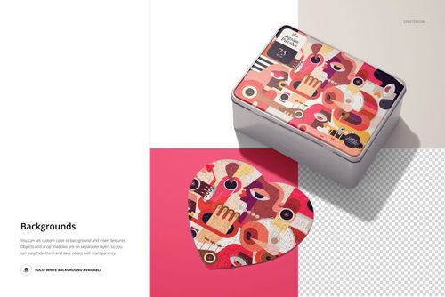 PSD mockup of a heart-shaped puzzle with bold abstract pattern and coordinating box, photographed from a top-down perspective.
