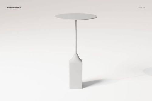Modern pedestal coffee table with a round top and slender central support, shown in a minimalist white setting.