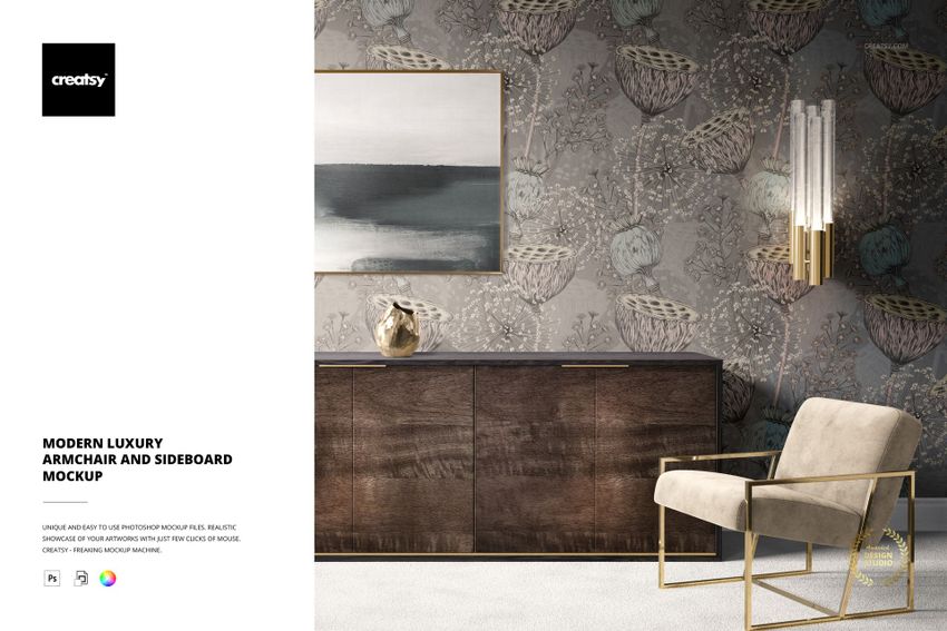 Modern Luxury Armchair and Sideboard Mockup - mockup screenshot 1