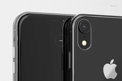 Detailed PSD mockup featuring two black iPhone XR models with clear protective cases, set on a plain backdrop.