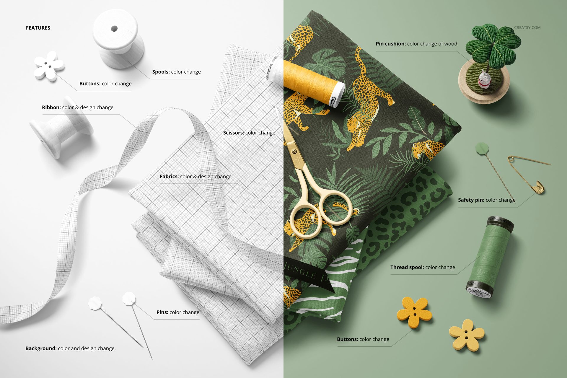 Folded Jersey Fabrics with Ribbon and Sewing Supplies Mockup - mockup screenshot 3