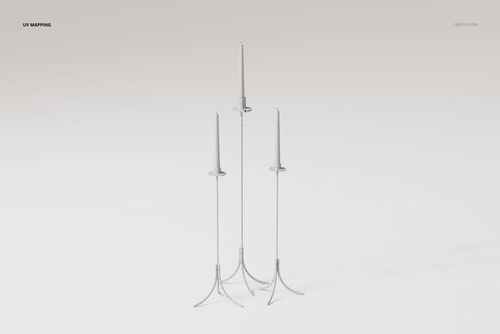 Three tall floor candle holders with slender metallic stands and circular bases, shown on a plain light background.