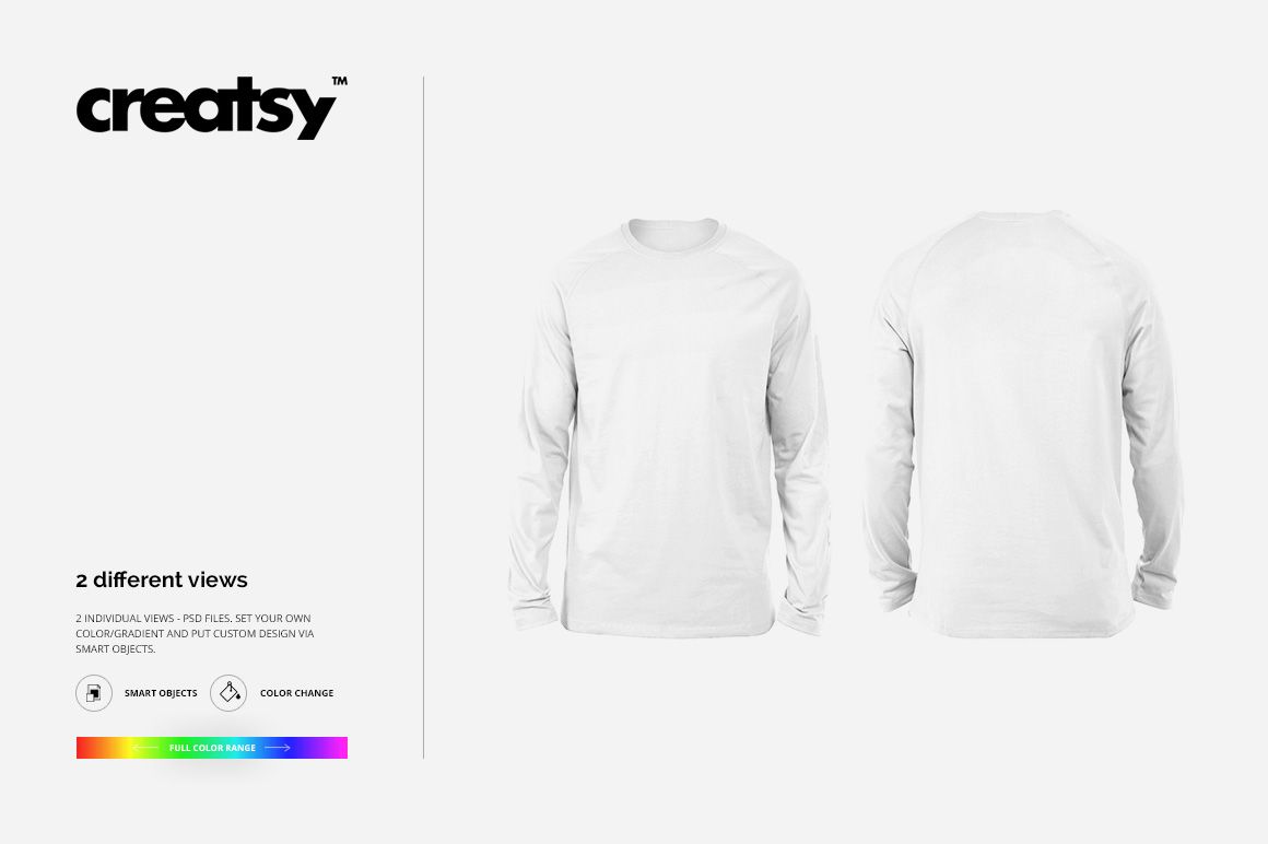 White raglan longsleeve shirt mockup set showing both front and back views on a plain light background.