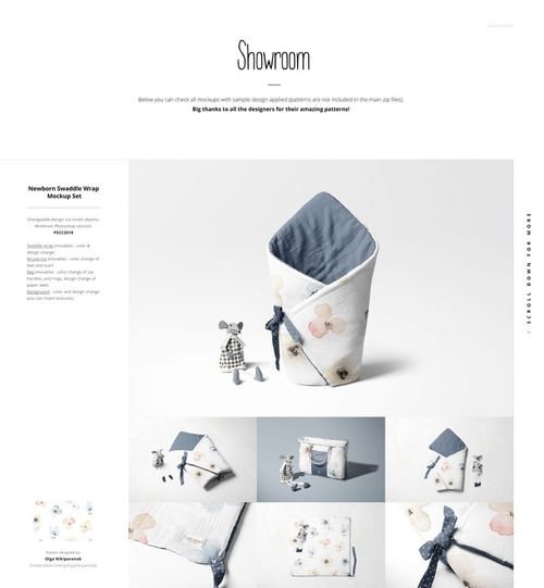 Baby swaddle wrap mockup featuring a quilted texture, soft blue lining, and pastel flower designs on a white background.