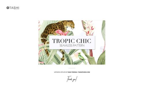 Front view of a fabric bolt mockup featuring a tropical leaf and leopard pattern, displayed on a white background.