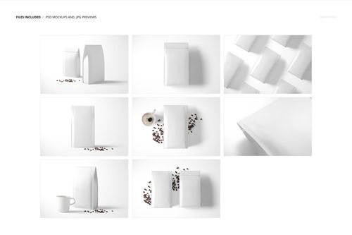 Side gusset bag mockup set featuring white packaging bags displayed from various angles on a clean background.