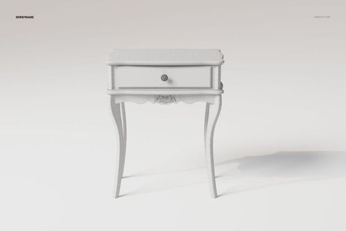 Front view of an antique style console table 3D model in white with curved legs and ornate detailing.