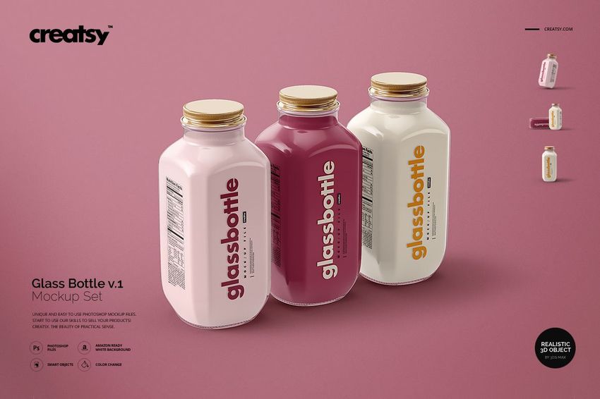 Glass Bottle Mockup Set v.1 - mockup screenshot 1