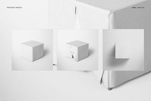 Front view of a white playhouse mockup set featuring three cube-shaped structures on a plain background.