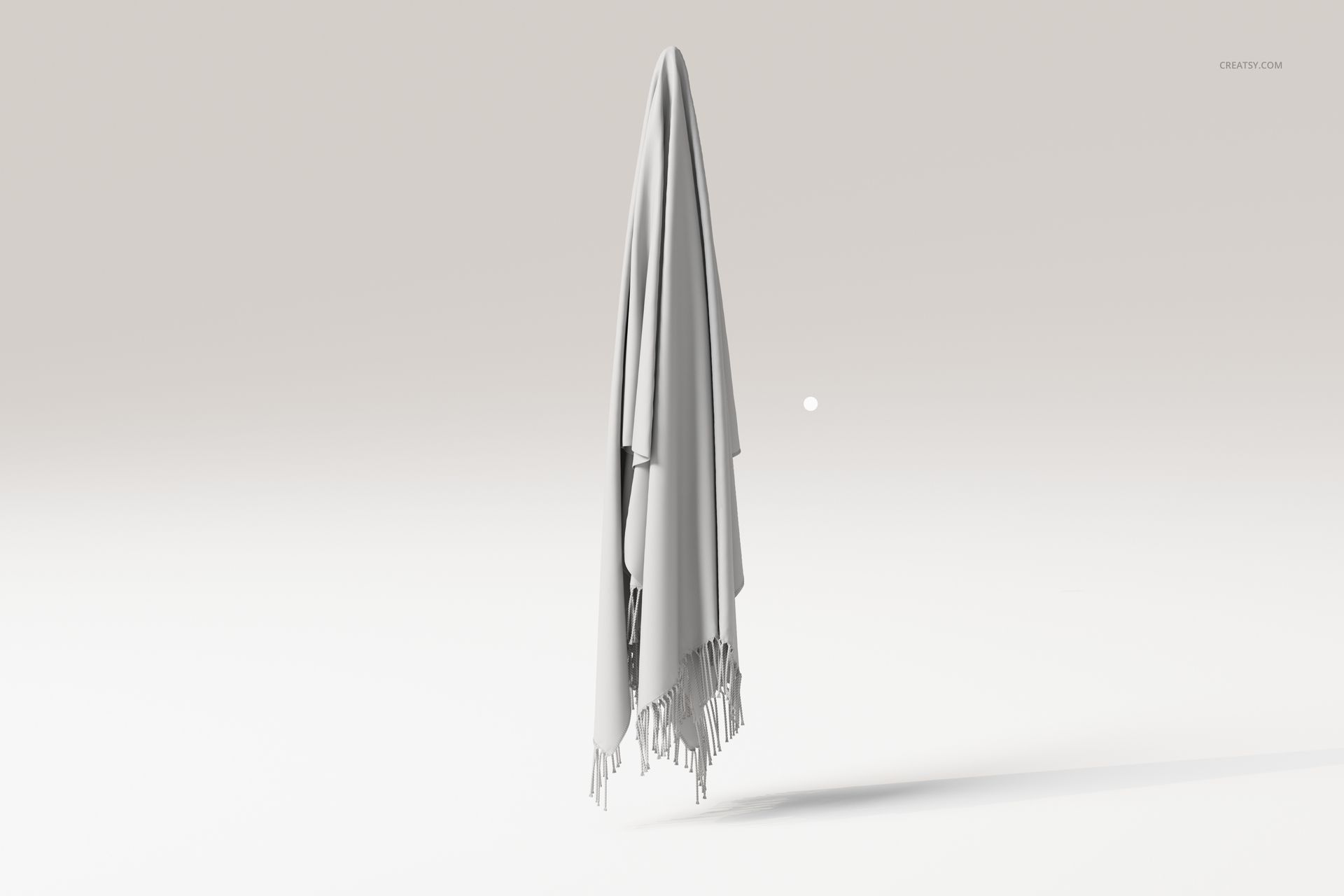 Wall-hanging fringe blanket in solid light gray, suspended vertically with fringed edges, minimal background.