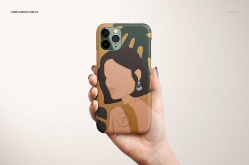 Front view of a person holding an iPhone 11 Pro matte snap case mockup with a minimalist abstract artwork.