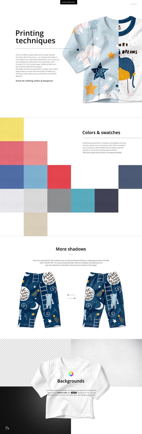 Baby long sleeve pyjama mockup set featuring a front view of a light blue top with playful patterns and matching pants.