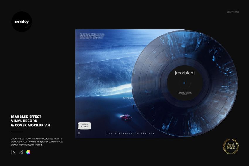 Marbled Effect Vinyl Record & Cover v.4 Mockup - mockup screenshot 1