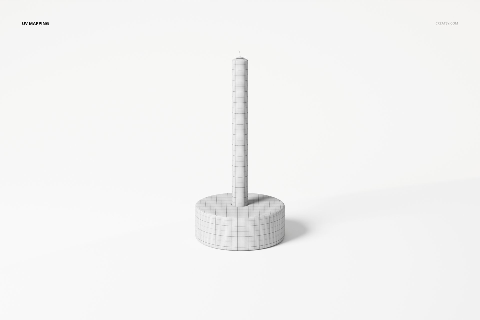 Front view of a cylindrical candle stick 3D model with grid pattern, displayed on a plain white background.
