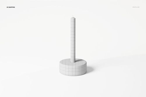 Front view of a cylindrical candle stick 3D model with grid pattern, displayed on a plain white background.