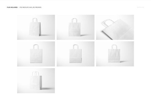 Twisted handle paper bag mockup set featuring plain white bags shown from multiple perspectives on a light background.