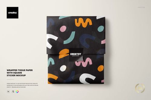 Wrapped Tissue Paper with Square Sticker Mockup - mockup preview 1