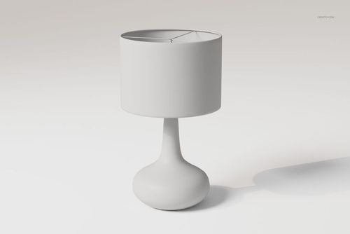 Modern bedside table lamp with a cylindrical shade and rounded base, shown in a neutral white color on a plain background.