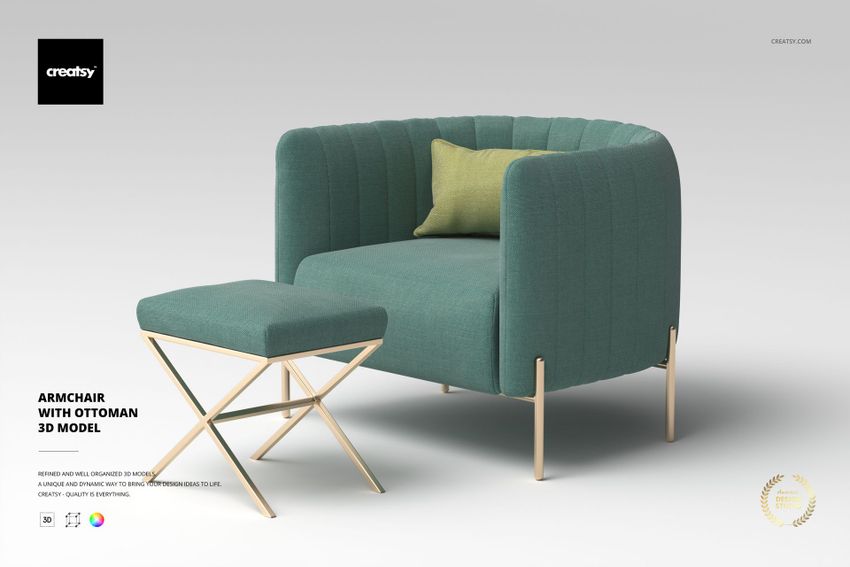 Armchair with Ottoman 3D Model - mockup screenshot 1
