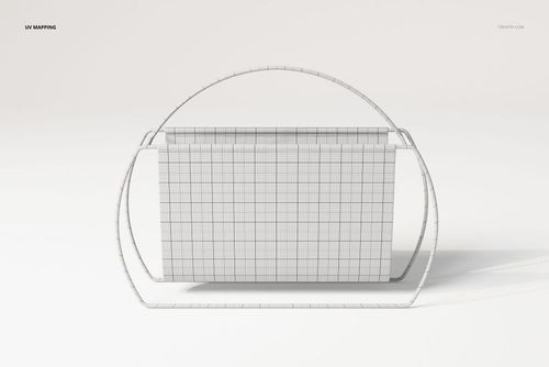 Free standing magazine rack with a geometric wireframe design, shown from the front on a light background.