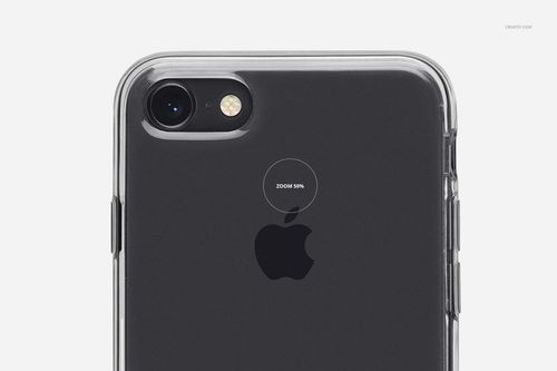 Clear iPhone 8 case mockup shown from the back, highlighting the transparent edges and camera cutout on a white background.