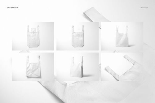 Ripstop reusable bag PSD mockup set featuring multiple perspectives of a plain white bag on a neutral surface.