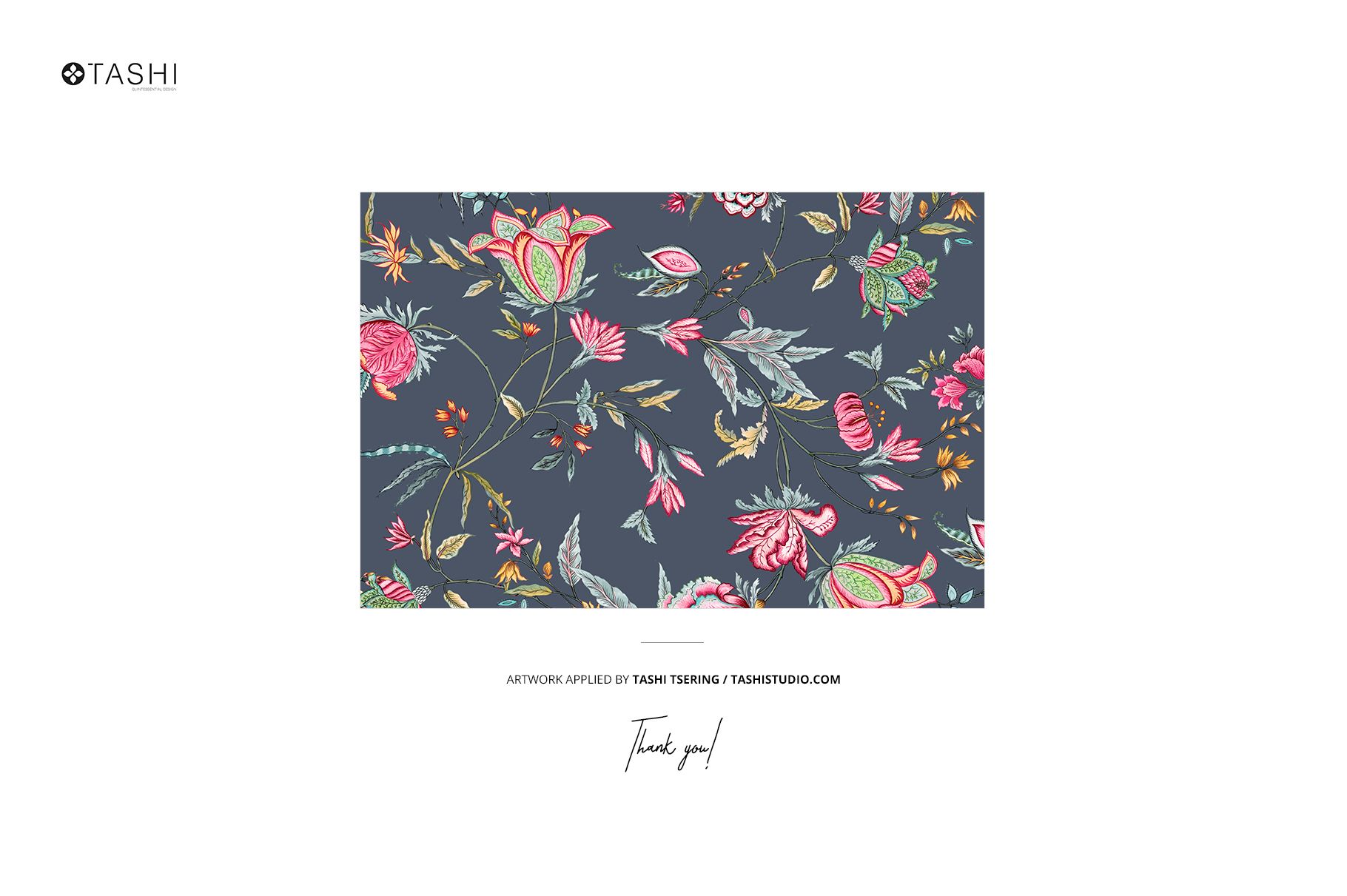 Rectangular section of chiffon kimono fabric mockup with dark background and colorful floral pattern, front view.
