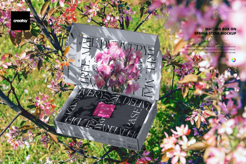 Mailing Box Spring Scene Mockup - mockup screenshot 1
