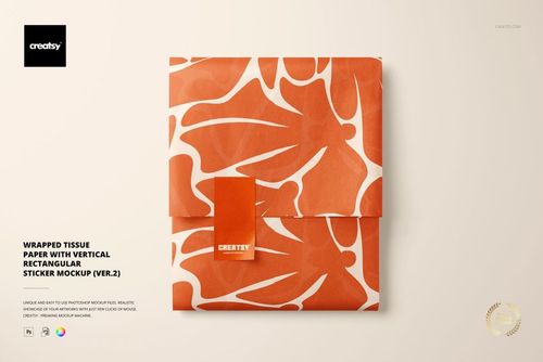 Wrapped Tissue Paper with Vertical Rectangular Sticker Mockup (ver.2) - mockup preview 1