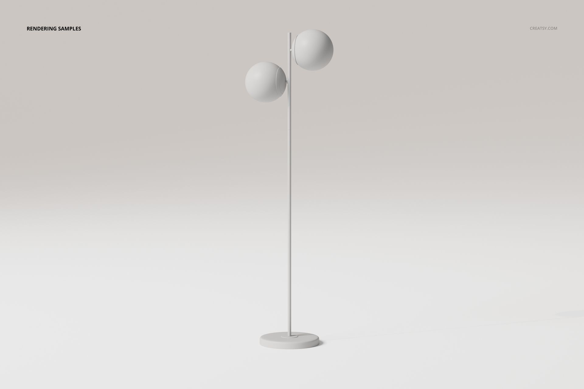 Minimalist double globe floor lamp with two spherical shades on a slim vertical stand, front view on neutral background.