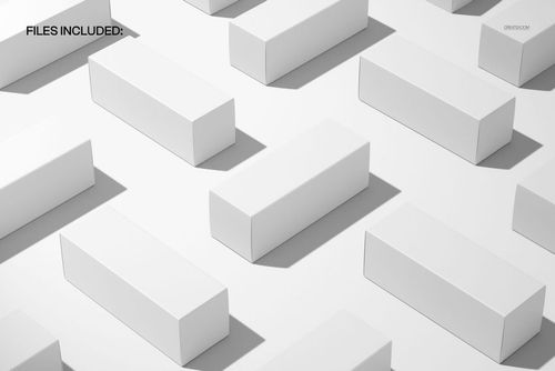 Isometric PSD mockup featuring several packaging boxes with clean lines and soft shadows on a white background.