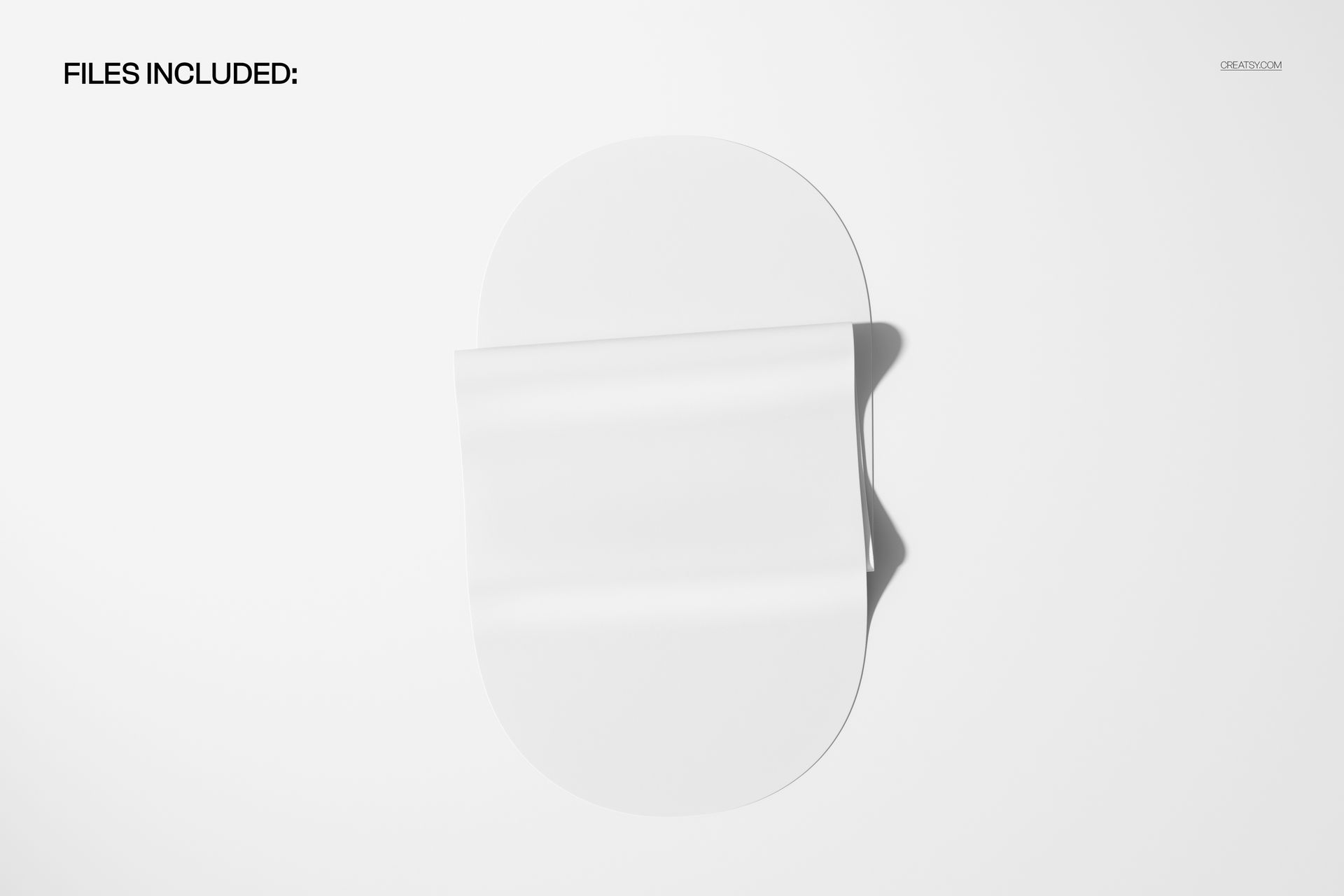 Folded oval yoga mat in white PU material shown from a top view on a plain white background, mockup style.