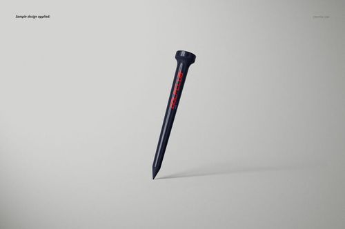 Golf tee mockup featuring a dark color and red lettering, isolated against a plain light gray backdrop.