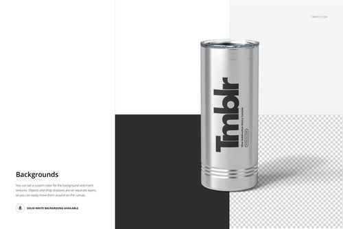 22oz stainless steel tumbler mockup displayed vertically, featuring bold text engraving, set against a divided backdrop.