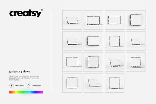 Rock slate mockup set showing fifteen white rectangular slates in various sizes and three different angles on a neutral background.