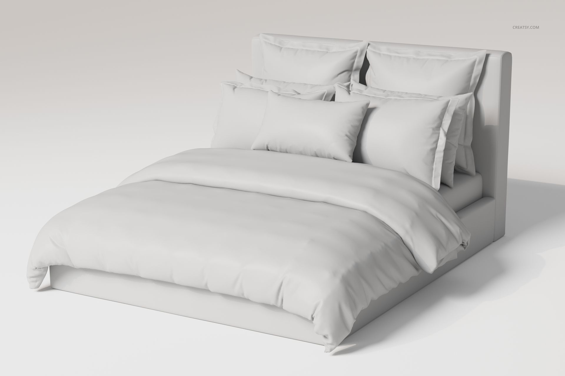 Ruffled pillows bedding set in solid white, displayed on a modern bed from a front angle against a neutral background.