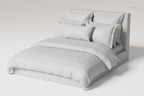 Ruffled pillows bedding set in solid white, displayed on a modern bed from a front angle against a neutral background.