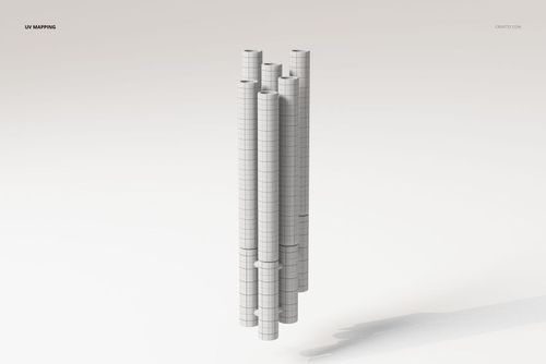 Front view of a crystal glass wall lamp 3D model featuring cylindrical shapes with a grid pattern on a light background.