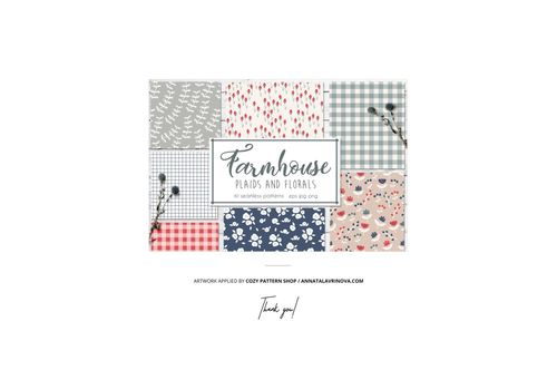 Fabric mockup set displaying various rectangular fabric pieces with plaid and floral patterns in muted colors, top view.