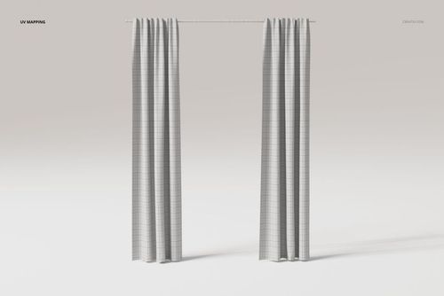 Front view of two elegant bedroom curtains with a subtle grid pattern hanging from a rod against a plain background.