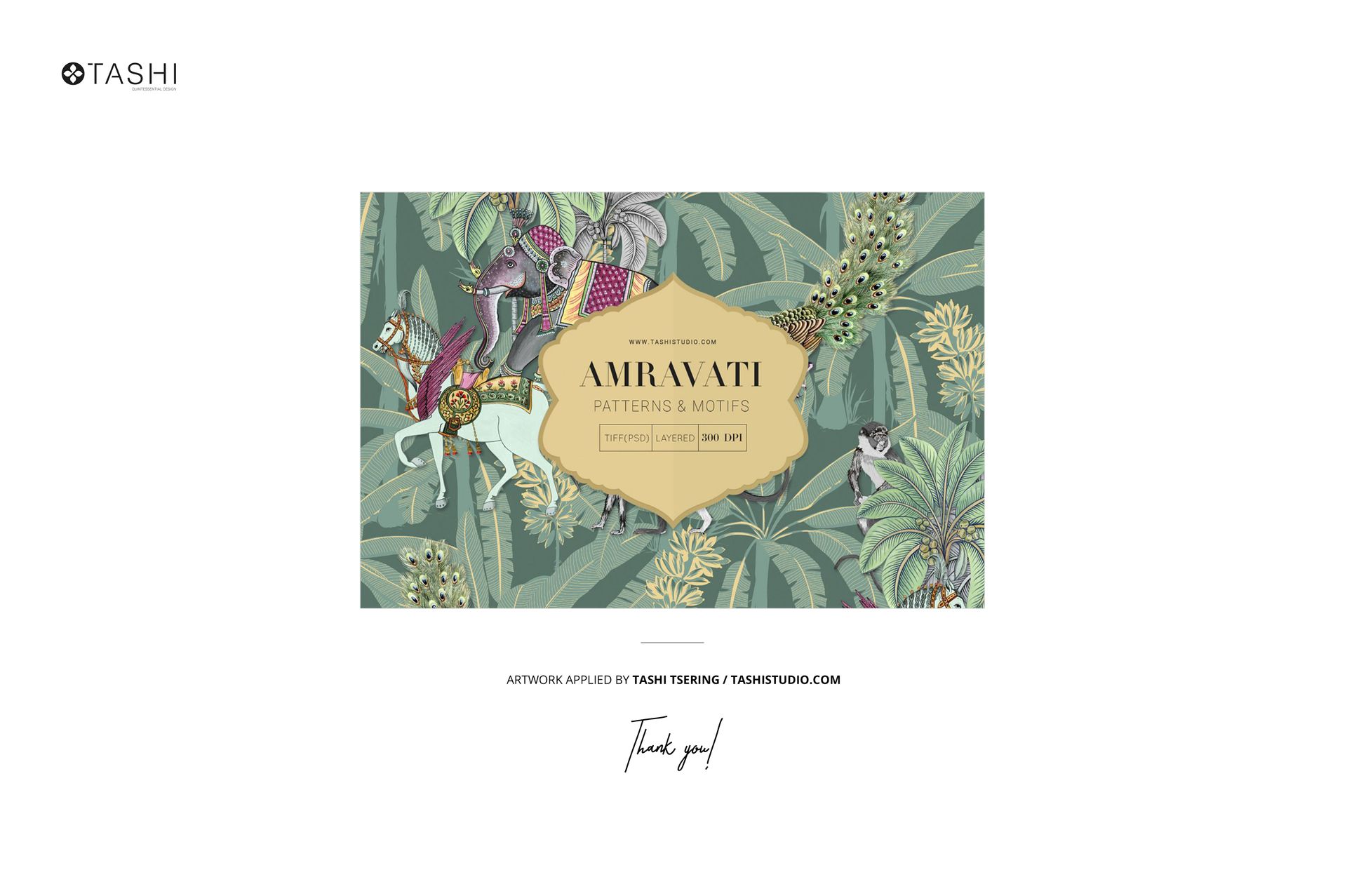 Fabric stack mockup featuring various botanical and tropical motifs, set on a basalt rock with palm trees in the background.