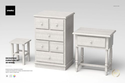 Decoupage Furniture Set 3D Model - mockup preview 1